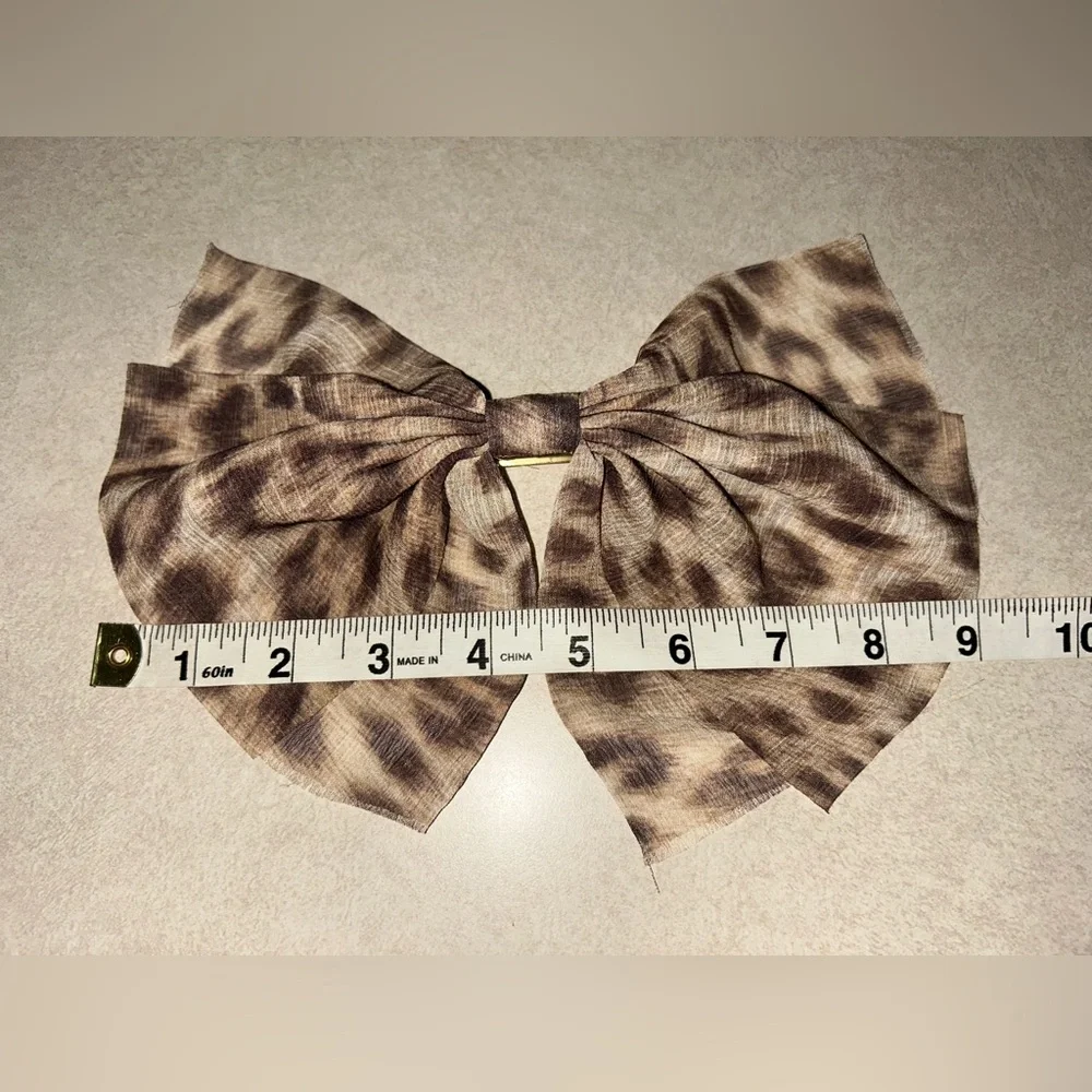 J. Crew Dot Print Sheer Hair Bow Clip Neutral Brown Oversized Statement Barrette